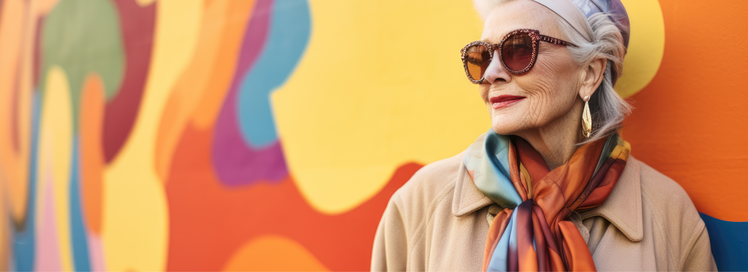 Seniorin vor farbigem Hintergrund